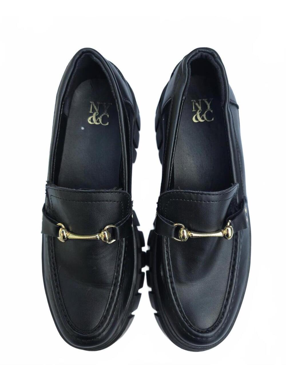 NY & C Women's Faux Leather Platform Penny Loafers  With Gold Bit Hardware 9 7.5